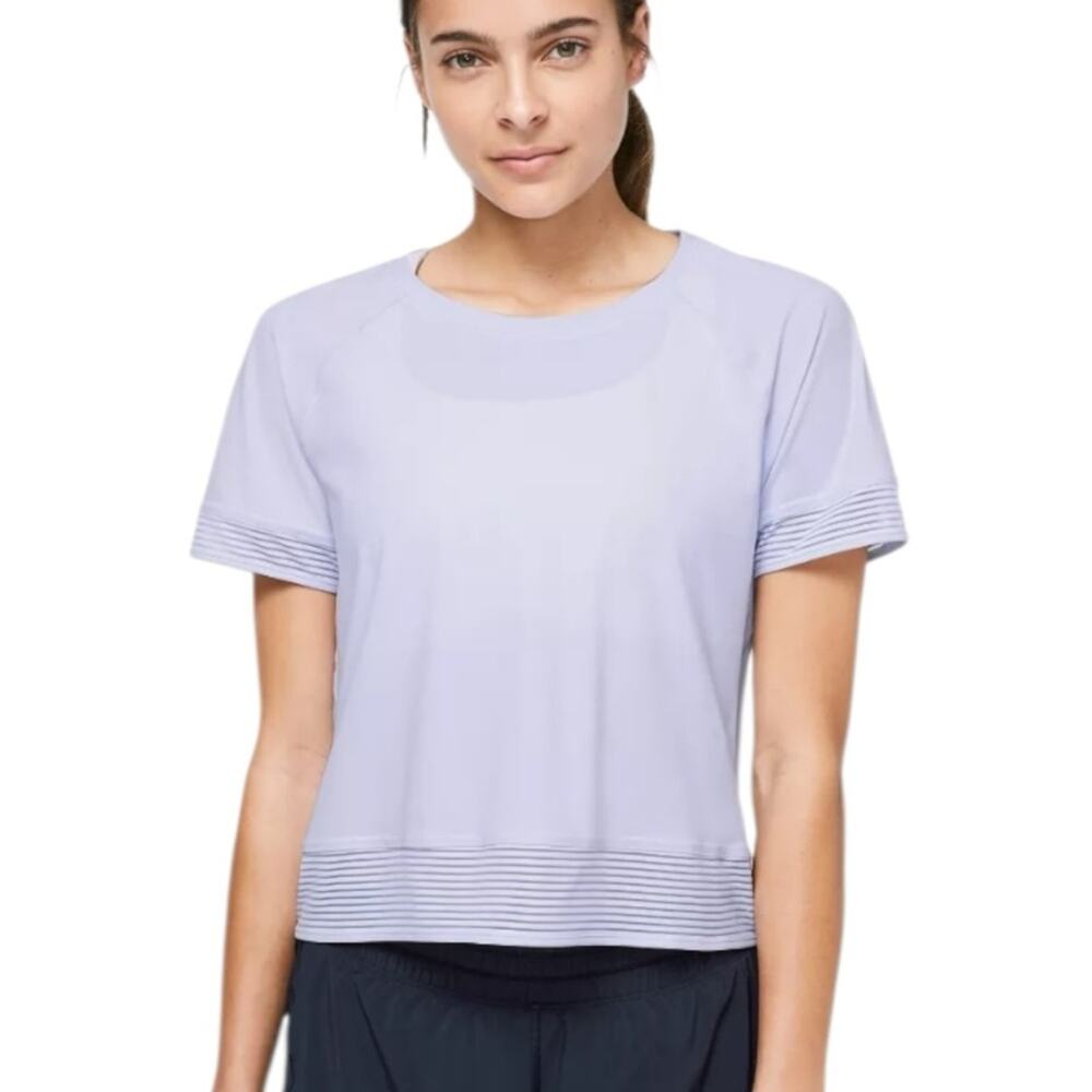 Lululemon size 6 stripe in stride Light Lavender crop Crewneck Athletic Top